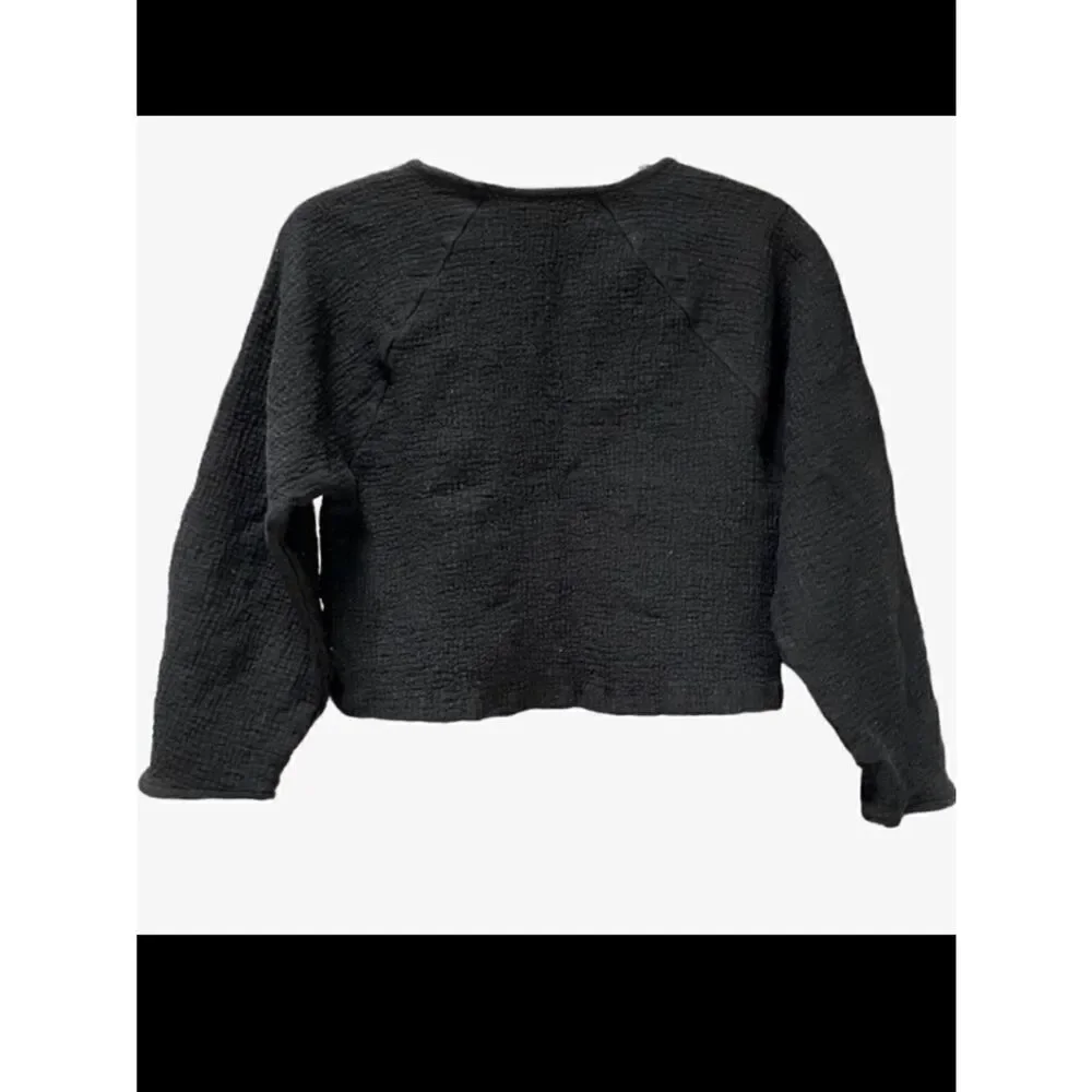 Zara Textured Crop Top with Raglan 3/4 Sleeves in Dark Black Women’s XS
